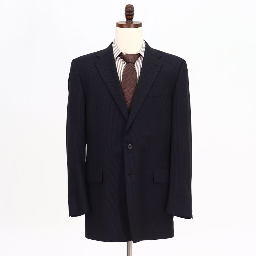 Hickey Freeman 43L Navy Striped 2-Button Sport Coat Blazer Jacket B530